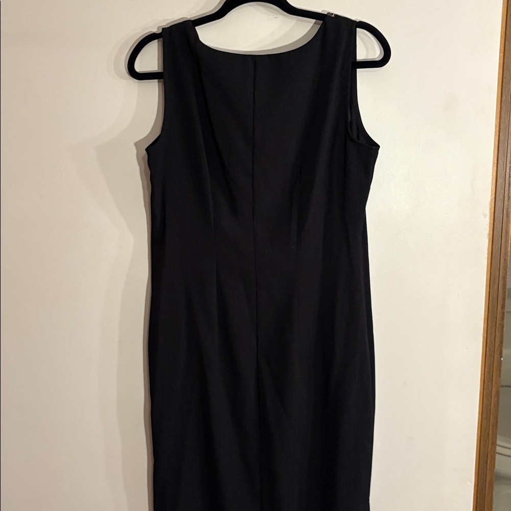 Vintage 1980s Black Sheath Dress With Leopard Trim Office Casual Retro Size 10P - Picture 8 of 17